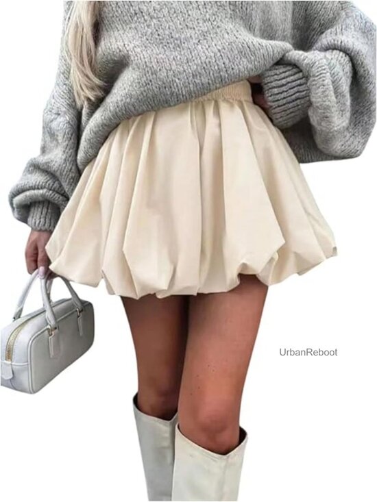 Dresses & Skirts - Y2k Bubble Short Skirt Elastic Waist Pleated Hem Puffy Trendy Going Out Mini